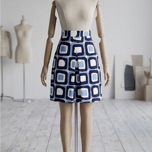 Banana Republic Geometric Navy and White A-Line Skirt